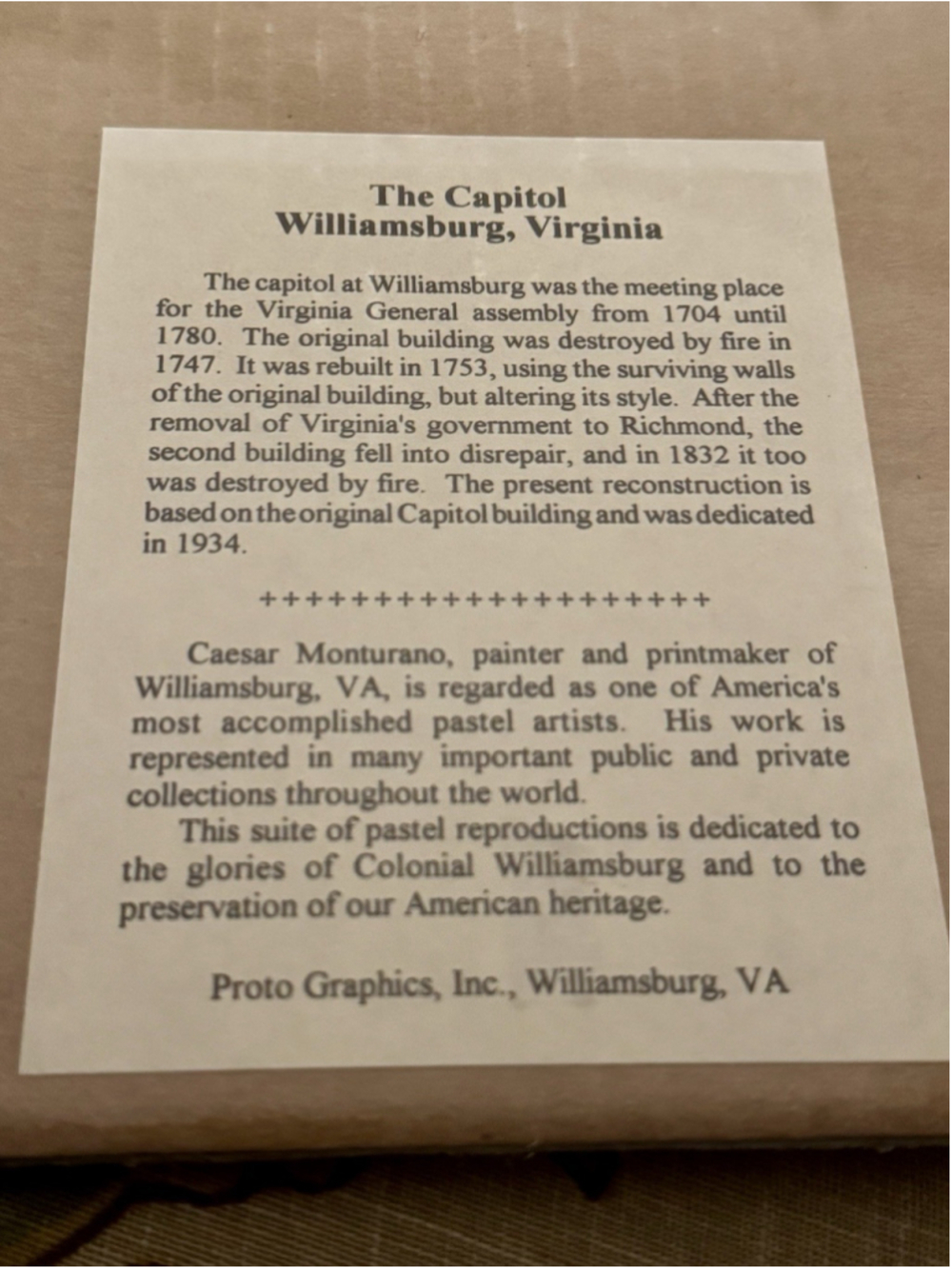 Vintage Capitol Williamsburg VA 8x10 Matted Print Monturano NEW - Picture 5 of 5